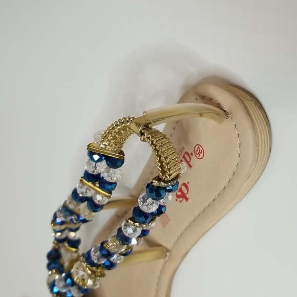Sparkly Blue Beaded Rhinestone Flat Between The Toe Sandals Shoes Flats Indian - Picture 7 of 9